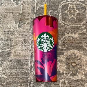 New Starbucks Pink and Orange Floral Stainless Steel Tumbler